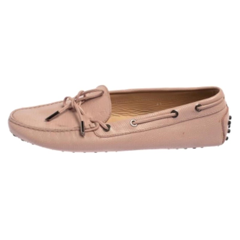 Tod's Pink Lizard Embossed Leather Slip On  Loafers Size 41 For Sale