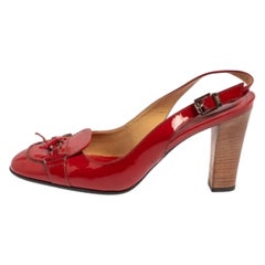 Tod's Red Patent Leather Penny Loafer Slingback Sandals Size 38.5