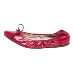 Prada Pink Patent Leather Tassel Bow Scrunch Ballet Flats Size 35