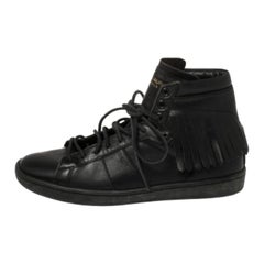 Saint Laurent Black Leather Classic Court Fringe Sneakers Size 36