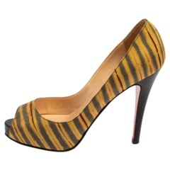 Christian Louboutin Multicolor Canvas Very Prive Peep Toe Pumps Size 36.5
