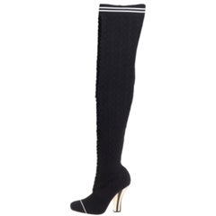 Fendi Black Knit Fabric Over the Knee Boots Size 39