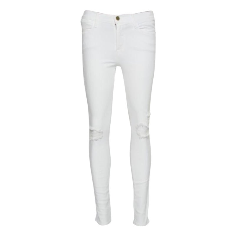 Frame White Denim High Skinny Distressed Blanc Jeans M For Sale