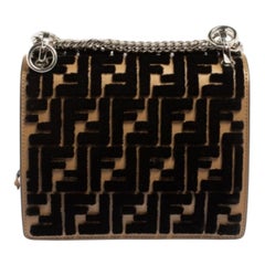 Fendi Black/Brown Leather and Velvet Small Kan I Chain Shoulder Bag