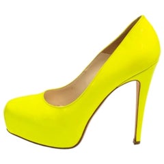 Brian Atwood Neon Green  Patent Leather Platform Pumps Size 36.5