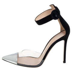 Gianvito Rossi Black/Silver Suede And PVC Ankle Strap Sandals Size 39
