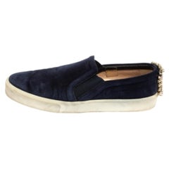 Stuart Weitzman Blue Suede Crystal Slip on Sneakers Size 38