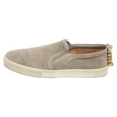 Stuart Weitzman Grey Suede Crystal Slip on Sneakers Size 38