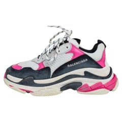 Balenciaga White/Pink Leather and Mesh Triple S Platform Sneakers Size 38