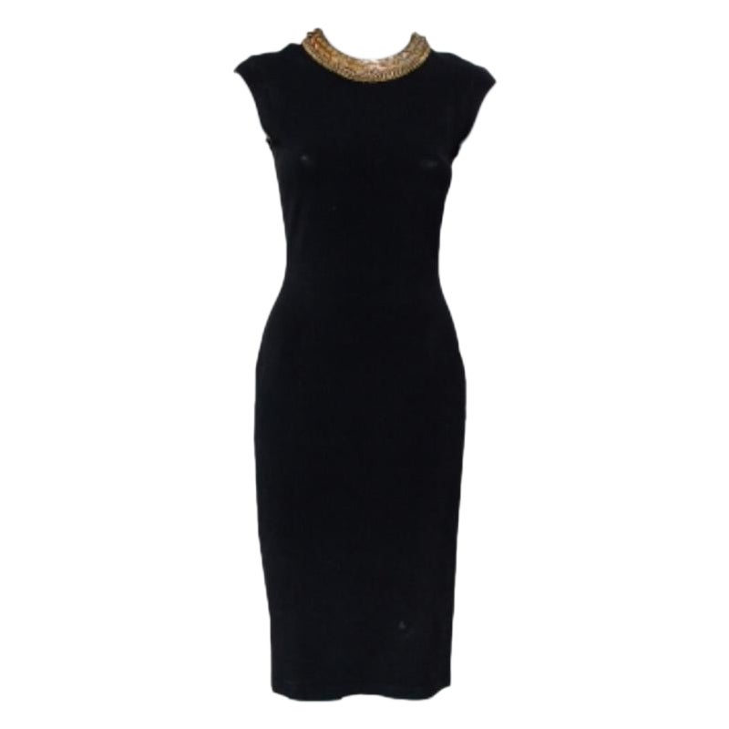 Alexander McQueen Black Knit Embellished Neck Detail Sleeveless Sheath Dress M For Sale