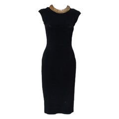 Alexander McQueen Black Knit Embellished Neck Detail Sleeveless Sheath Dress M