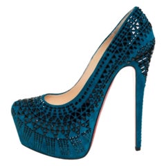 Christian Louboutin Blue Suede Decorapump Embellished Platform  Pumps Size 39