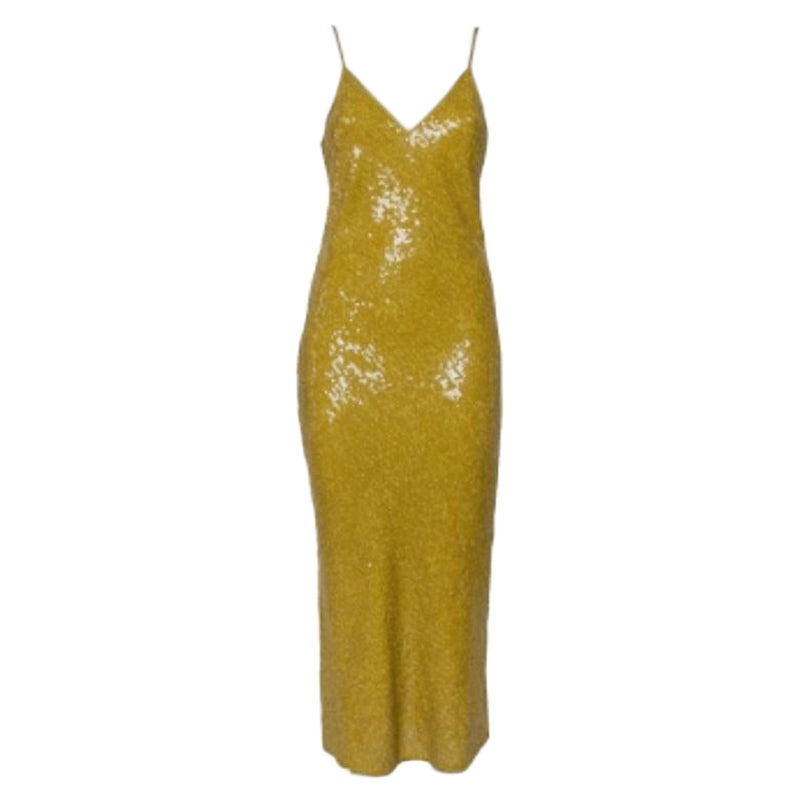 Diane Von Furstenberg Mustard Yellow Sequin Embellished Silk Havita Dress M For Sale