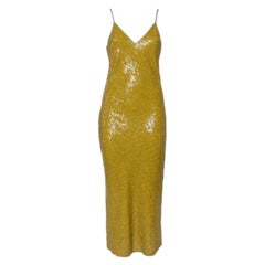 Diane Von Furstenberg Mustard Yellow Sequin Embellished Silk Havita Dress M