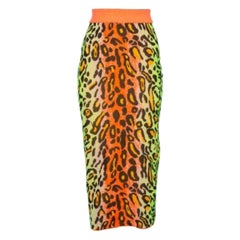 Stella McCartney Multicolor Neon Leopard Knit Fitted Midi Skirt M