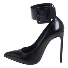 Saint Laurent Black Leather Escarpin Ankle Cuff Pumps Size 39