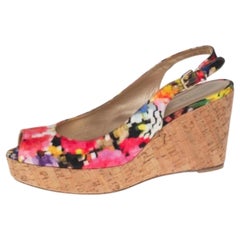 Stuart Weitzman Multicolor Brocade Fabric Cork Wedge Sandals Size 43.5
