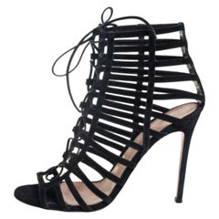 Gianvito Rossi Black Suede Caged Lace Up Sandals Size 39