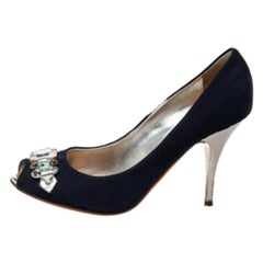 Giuseppe Zanotti Blue Fabric Embellished Peep Toe Pumps Size 38.5