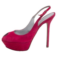 Sergio Rossi Pink Suede Cachet Peep Toe Platform Slingback Sandals Size 39