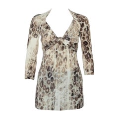 Roberto Cavalli Cream Animal Printed Knit Drape Detail Tunic M
