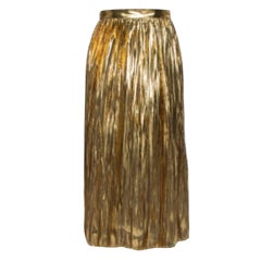 Mes Demoiselles Gold Lurex Silk Pleated Sadiola Midi Skirt S