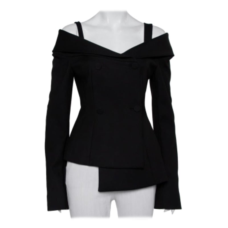 Off-White Black Crepe Off Shoulder Asymmetrical Hem Blazer M For Sale