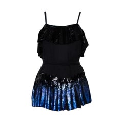 Anna Sui Black Sequin Embellished Silk Pleated Detail Belted Top S