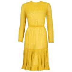 1975 Christian Dior Haute-Couture Yellow Print Chiffon Fishtail Flounce Dress 