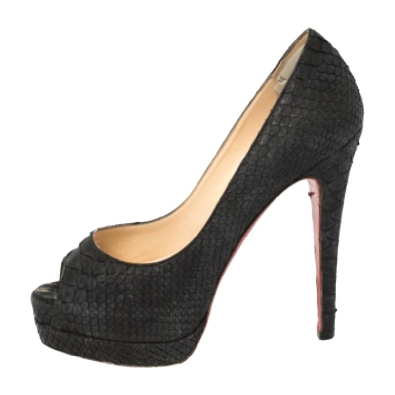 Christian Louboutin Black Python Very Prive Peep Toe Pumps Size 35 For Sale