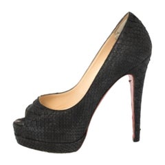 Christian Louboutin Black Python Very Prive Peep Toe Pumps Size 35