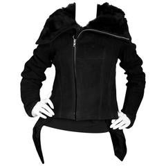 Rick Owens NEW Nasaka Black Suede & Shearling Biker Jacket sz IT48 10