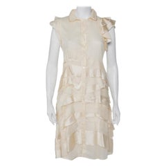 Prada Cream Silk Detachable Collar Detail Ruffled Shirt Dress M