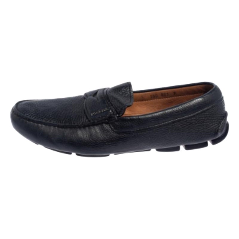 Prada Blue Leather Penny Slip On Loafers Size 43 For Sale