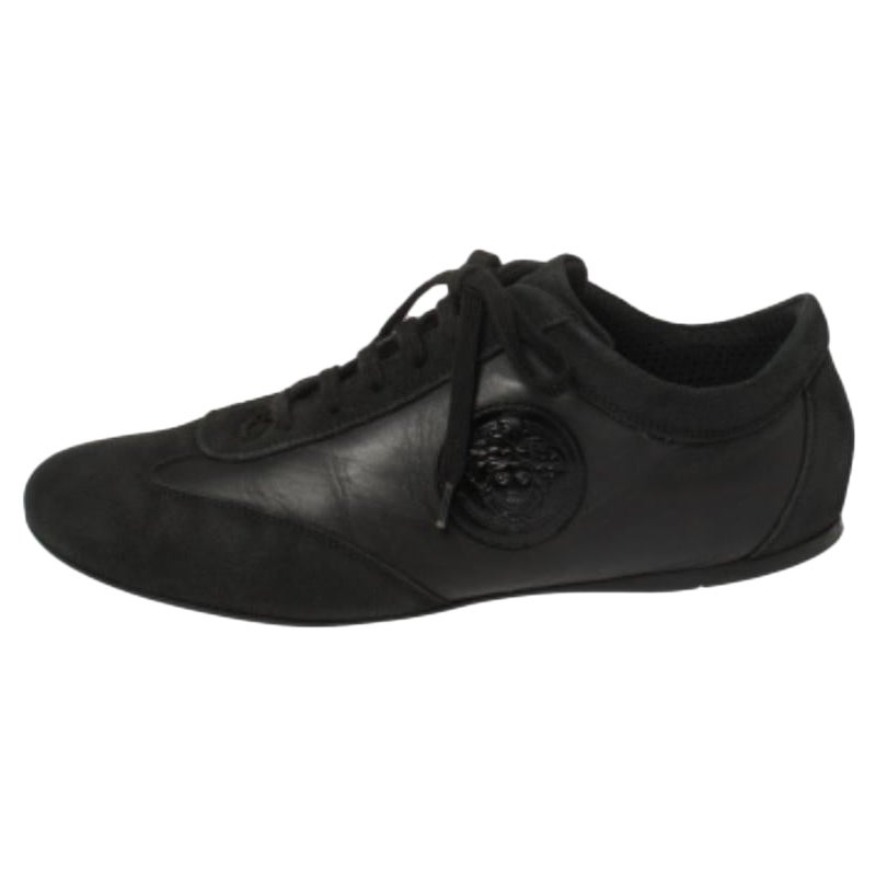 Versace Black Suede and Soft Leather Medusa Lace Up Sneakers Size 39 For Sale