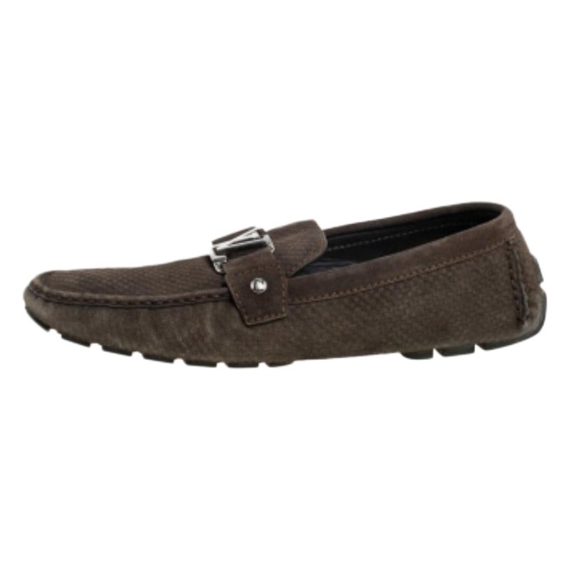 Louis Vuitton Olive Green Suede Monte Carlo Slip On Loafers Size 45 For Sale