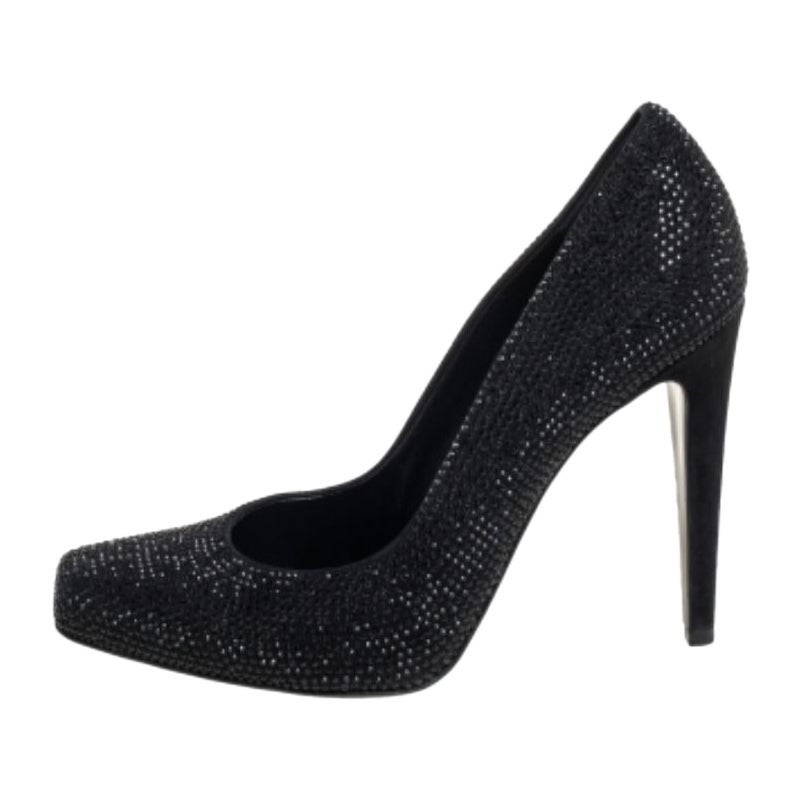 Dior Black Crystal Embellished Suede Square Toe Pumps Size 40 For Sale
