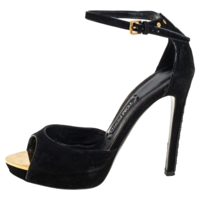 Tom Ford Black Suede Screw Studded Ankle Strap Sandals Size 39 For Sale