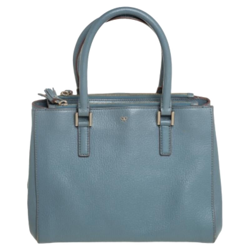 Anya Hindmarch Stone Blue Leather Double Zip Tote For Sale