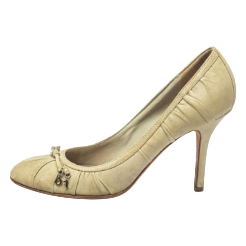 Dior Grey Leather Embellished Round Toe Slip On Pumps Size 39.5 For Sale