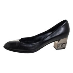 Casadei Black Leather Chain Embellished Block Heel Pumps Size 40