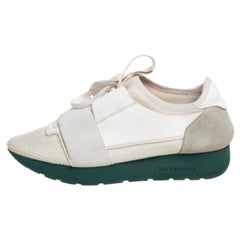 Balenciaga White Mesh And Leather Race Runner Low Top Sneakers Size 37