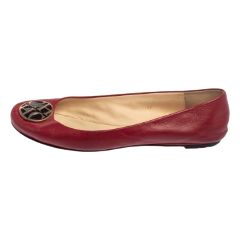 CH Carolina Herrera Red Leather Logo Ballet Flats Size 37 For Sale