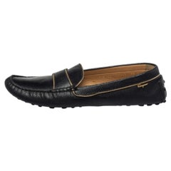Salvatore Ferragamo Black Lizard Embossed Leather Slip On Loafers Size 40.5