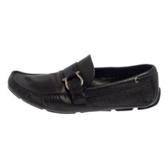 Salvatore Ferragamo Black Leather Gancio Slip On Loafers Size 44