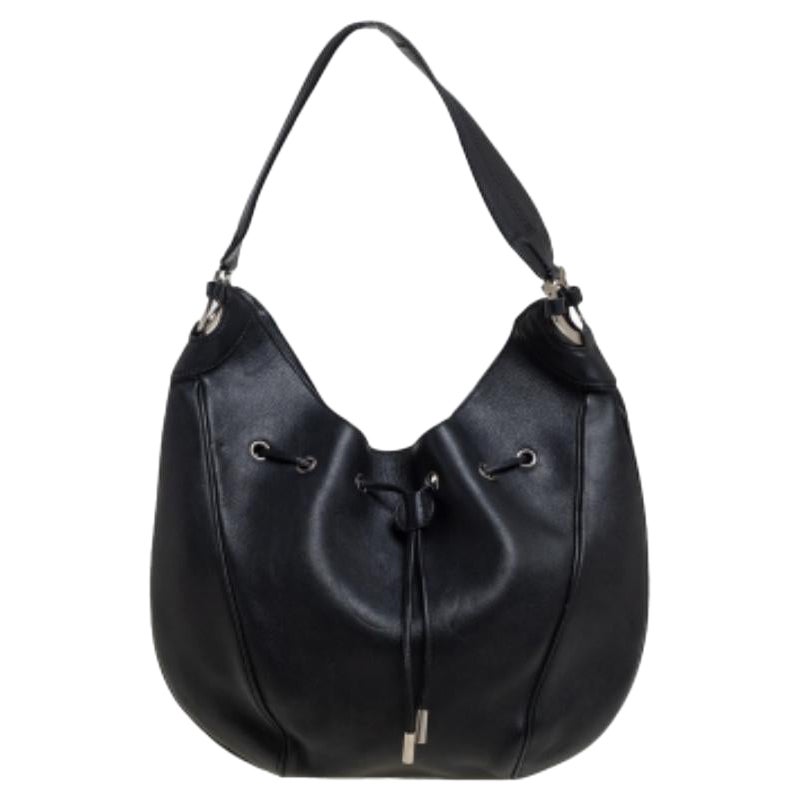 Salvatore Ferragamo Black Leather Drawstring Hobo For Sale