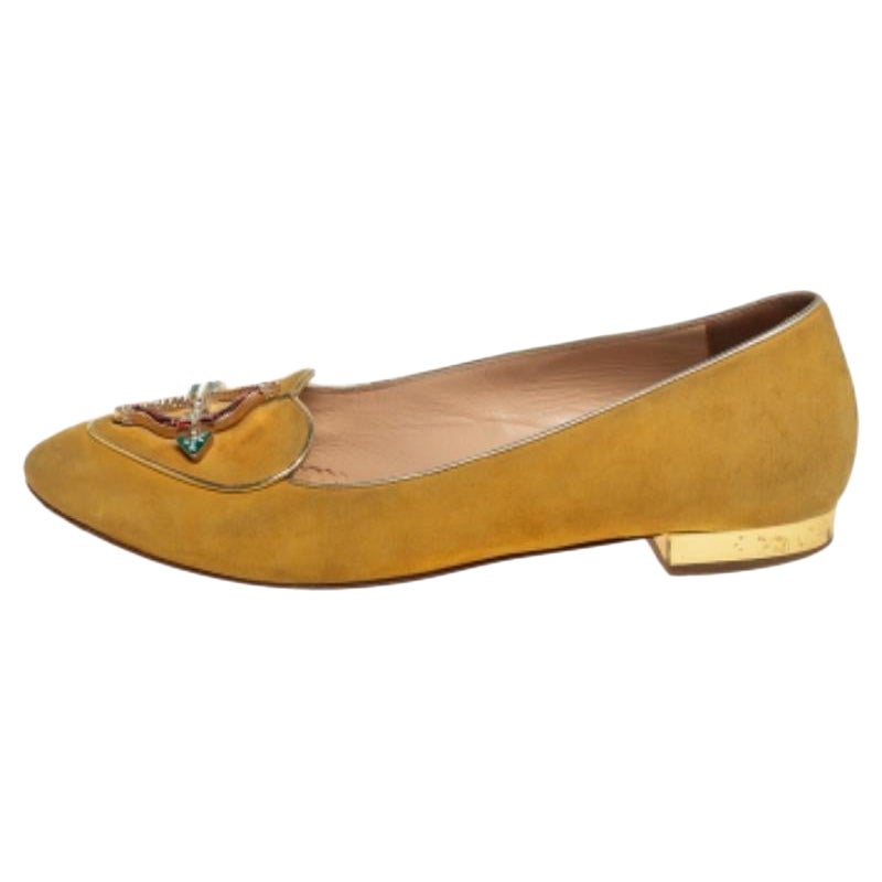 Charlotte Olympia Yellow Suede Ballet Flats Size 36.5 For Sale