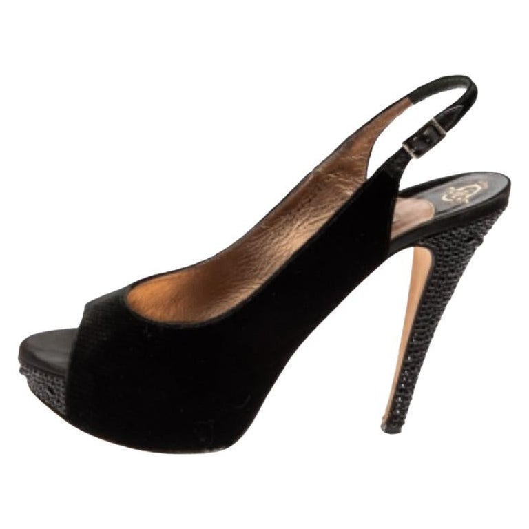 Gina Black Velvet Slingback Platform Sandals Size 40.5 For Sale