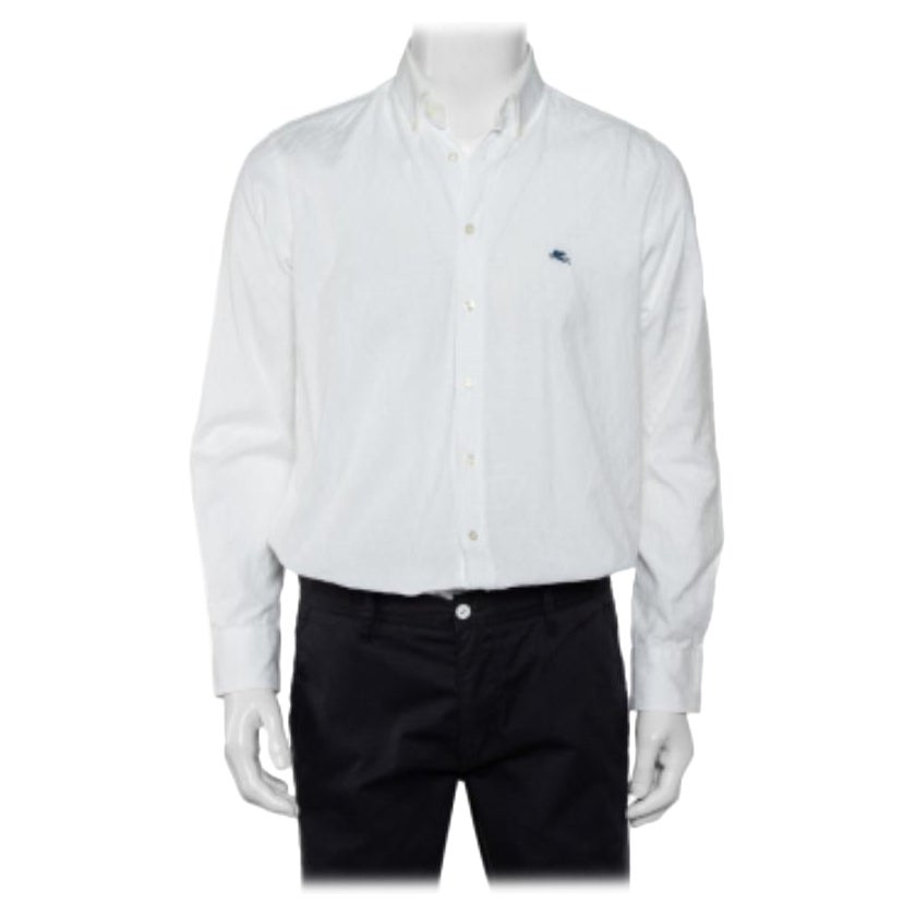 Etro White Paisley Pattern Cotton Button Front Shirt L For Sale