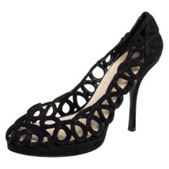 Prada Black Suede Cutout  Pumps Size 38